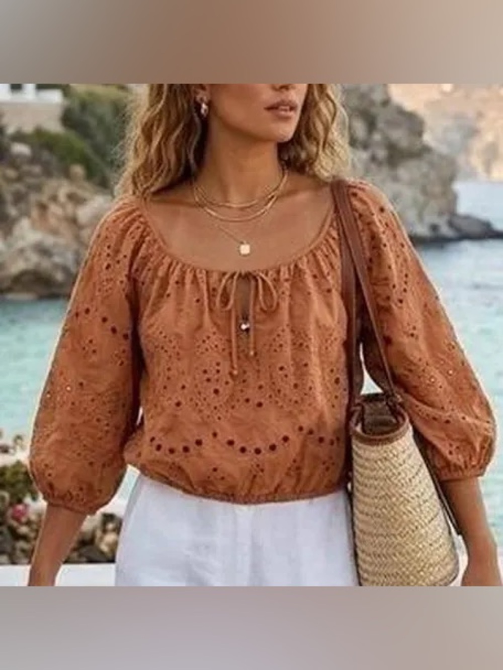bishop + young | Rust Eyelet Scoop-Neck Peasant Top